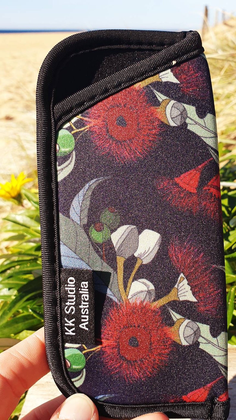 Glasses cases Glasses soft pouch Australian Native Flowers Handmade Made in Australia Gift idea. Dark Gumnut