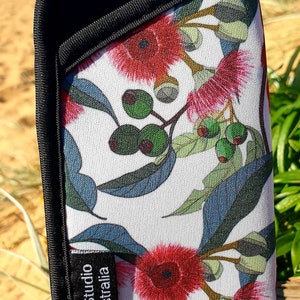Glasses cases Glasses soft pouch Australian Native Flowers Handmade Made in Australia Gift idea. Red Gumnut