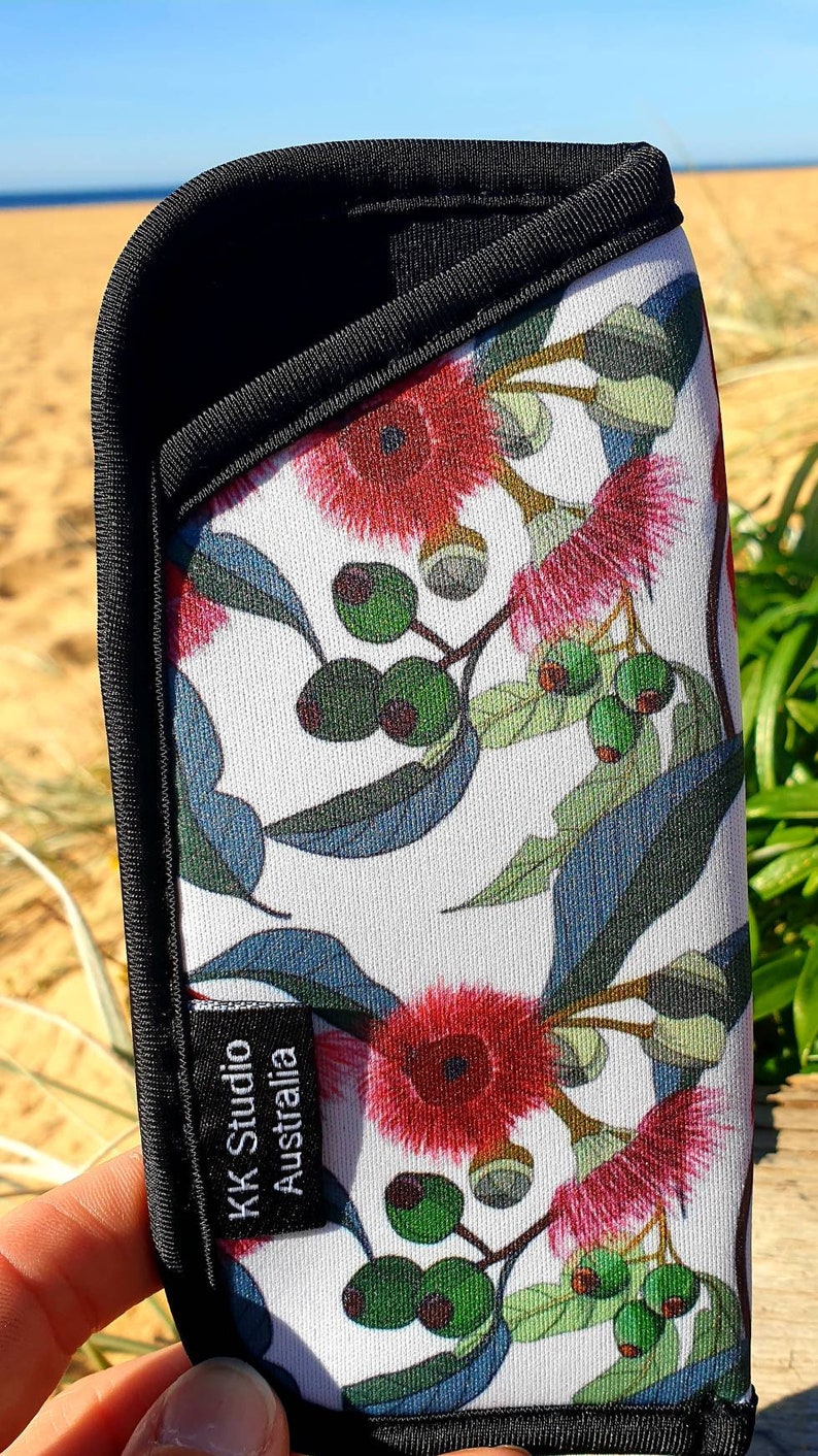 Glasses cases Glasses soft pouch Australian Native Flowers Handmade Made in Australia Gift idea. Red Gumnut