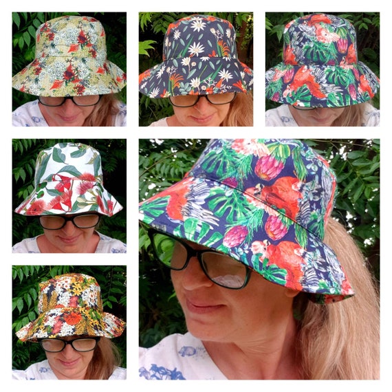 Wildflowers Reversible Womens Bucket Hats Ponytail Opening