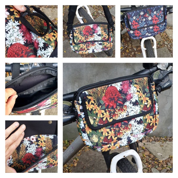 Fahrradtasche mit Vordergriff – Wasserdicht – Blumenmuster – Damenstil – Messenger-Tasche – Für Wasser und Telefon – Isolierend – Hergestellt in Au.