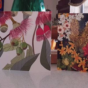 Flore et faune indigènes australiennes- Cartes de voeux- Waratah- Eucalyptus- Banksia- Fleurs sauvages- 14x14cm-Cartes vierges pliées- Fait à la main.