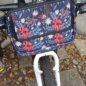 Front Handle Bike bag Waterproof Floral designs Ladies style Messanger Bag Carry water and phone Insulating Made in Au. Sturt's Desert Pea