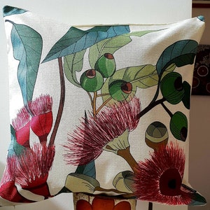 Australian Flowers Cushion Covers Eucalyptus Gumnut Waratah Handmade Linen Throw Cushion Decorative Pillow Home Decor 45x45cm. A