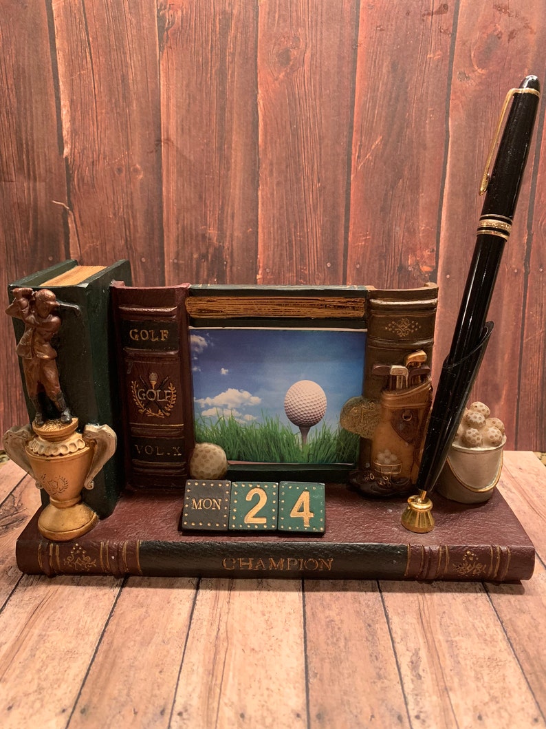 Golf Desk Accessoriesgolfergolf Pen And Picture Frame Desk Etsy