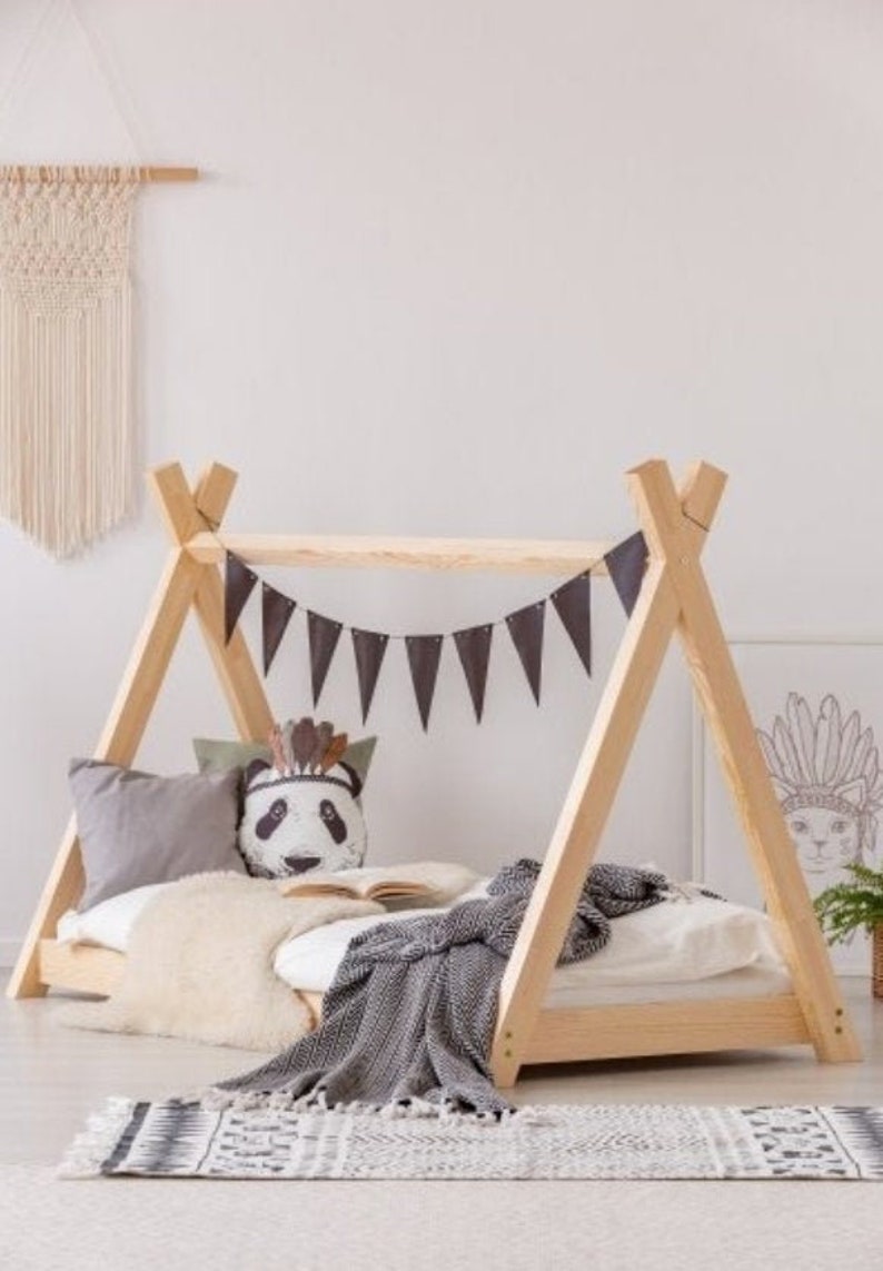 Scandinavian Wooden Teepee Bed Pine Wood Toddler Bed House Etsy