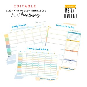 EDITABLE Semanal Daily Kids Planificador de estudiantes Horario Homeschool Actividades organizadoras de tareas