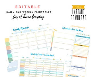 EDITABLE Weekly Daily Kids Student Planner Schedule Homeschool Homework Organizer Activities