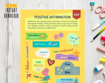 Positive Affirmation Poster (PDF) - Powerful Positive Statements To Remove Negative and Unhealthy Thinking