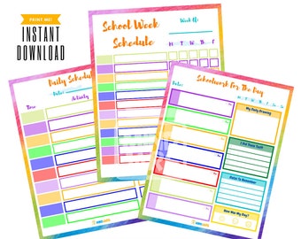 Student Planner Printable Kids Daily Schedule Rainbow Weekly Planner Timetable Homeschool Schedule Subject Checklist Homework Organizer