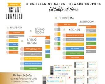 Family Cleaning Cards (Editable PDF) - Teaches Accountability and Encourage Independence
