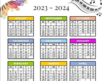 EDITABLE Music Theme 2023-2024 Academic Calendar Year One Page Overview