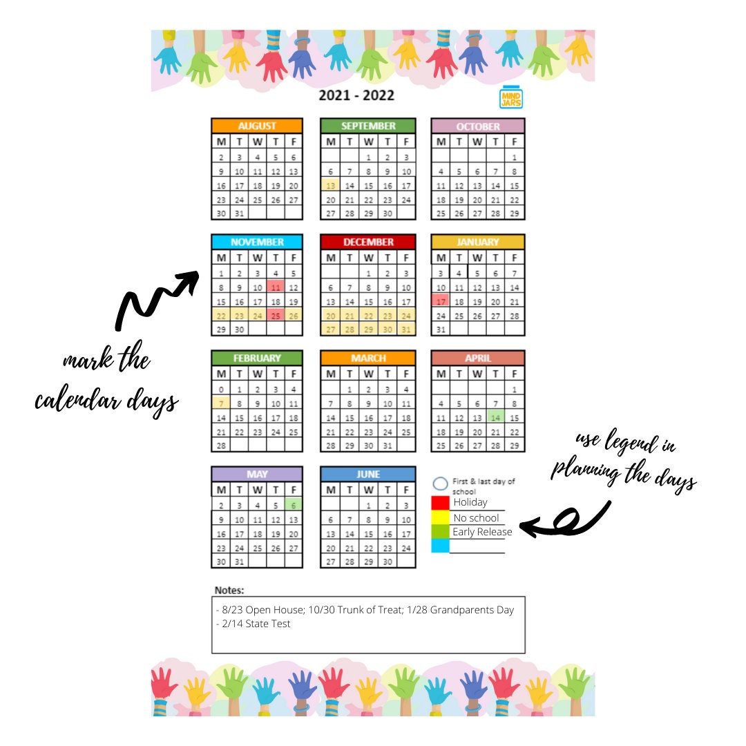 Printable 20212022 Academic Calendar Year One Page