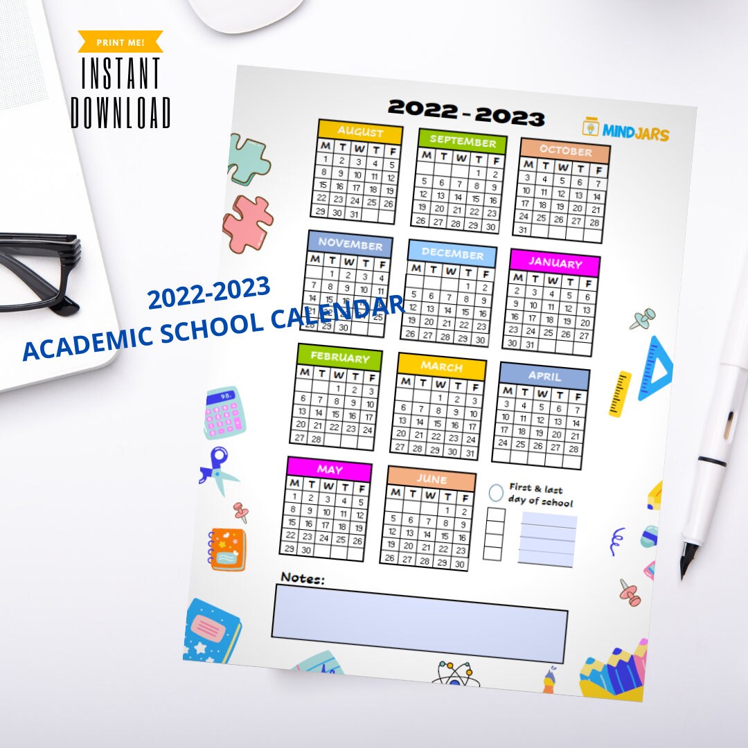 EDITABLE 2022-2023 Academic Calendar Year One Page Overview - Etsy New  Zealand