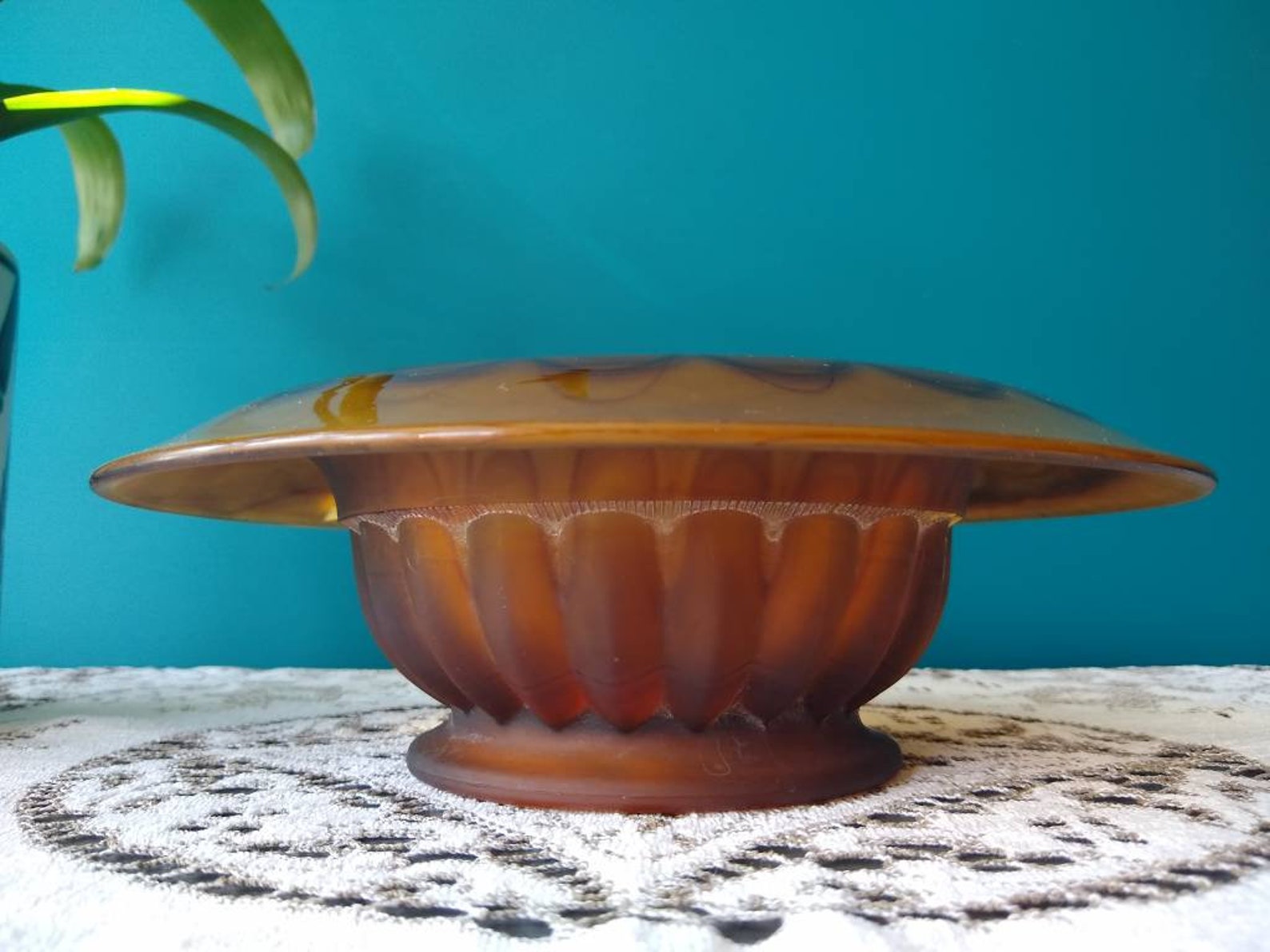 Amber Glass Vase Flower Bowl and Frog Art Deco Davidson Etsy