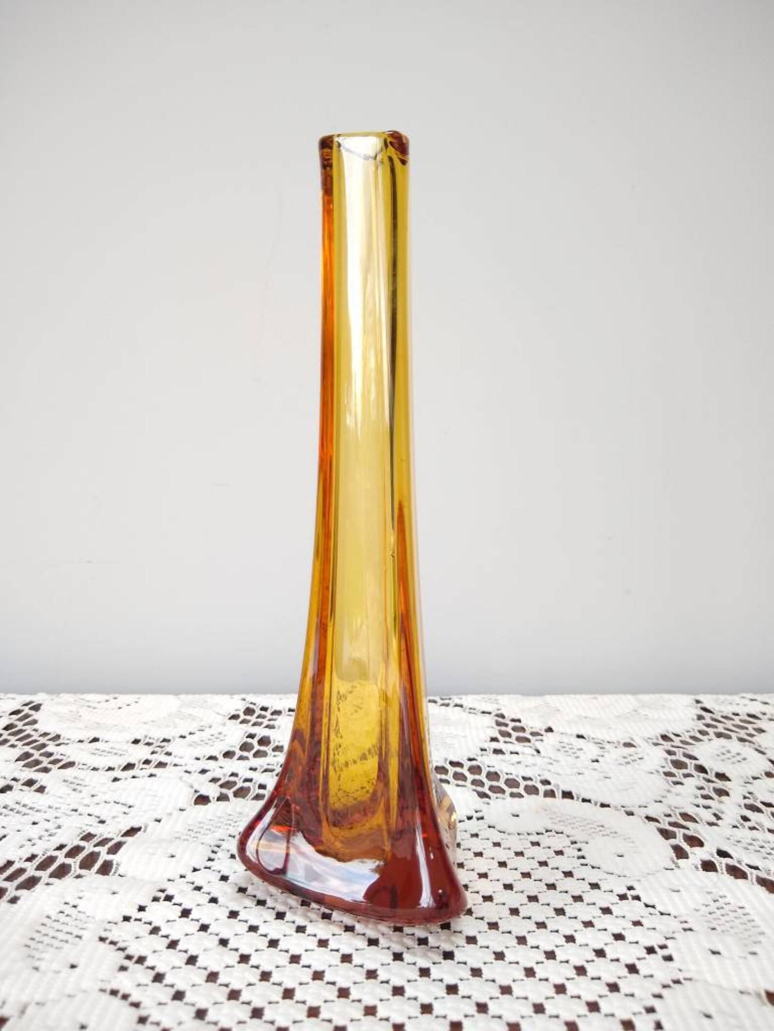 Amber glass retro vase triangle vase tall slim vase Etsy