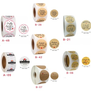 500 Hand made / pretty things inside stickers for shipping, packages, envelopes and gift wrapping. Size 1" many designs