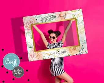 Personalized Floral Photo Booth Frame: Wedding, Party Selfie Prop