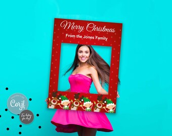 Personalized Christmas Elf Photo Booth Frame: Red Holiday Selfie Board