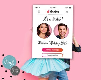 Personalized Wedding Selfie Frame: Tinder Theme Photobooth Prop