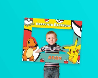 Personalized Pokemon Birthday Selfie Frame, Party Photo Booth Prop