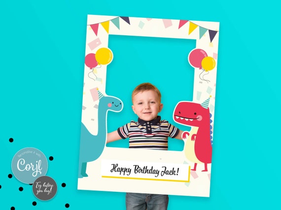 Happy BIRTHDAY FRAME SELFIE Board Dinosaur Decoration Photobooth Props Custom Dinosaur Cutout Kids Birthday Party Selfie Frame Etsy UK