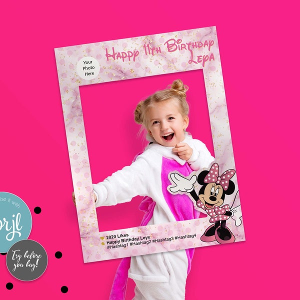 Happy BIRTHDAY FRAME, SELFIE Board, Photobooth Props, Trendy Designs, Custom Disney Minnie Mouse Printed Birthday Party Selfie Frame