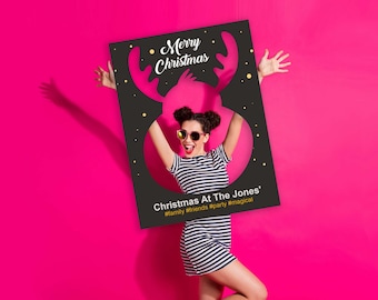Personalized Reindeer Christmas Photo Booth Frame: Trendy Selfie Prop