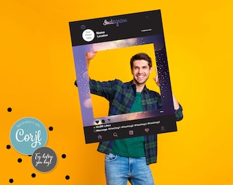 Personalized Instagram Photo Booth Frame: Purple Lights, Engagement Party Prop