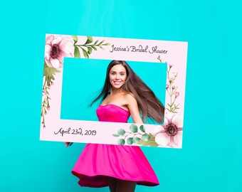Personalized Floral Selfie Frame: Birthday Party Photo Booth Prop