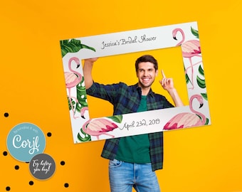 Personalized Flamingo Wedding Selfie Frame: Tropical Photo Booth Prop