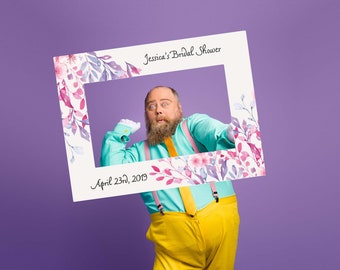 Personalized Photo Booth Selfie Frame: Magenta Floral Party Prop