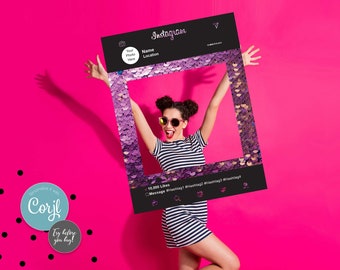 Personalized Instagram Photo Booth Frame: Purple Sequin Selfie Board