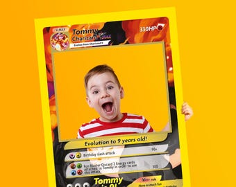 Pokemon Card Birthday Photo Selfie Frame Custom Kids Party Photo Booth Prop Charizard