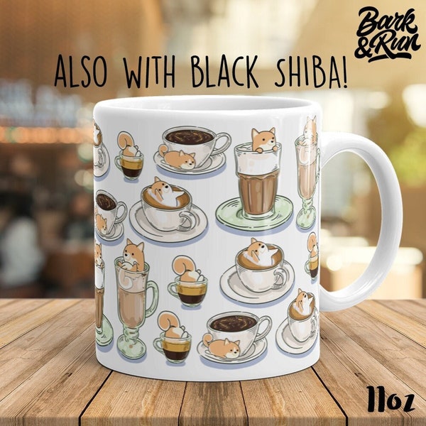 Shiba Inu Tasse, Akita Inu Tasse: Chubby Shiba Inu oder Akita Inu Kaffee Kunst auf weißer glänzender Keramiktasse.Kawaii Art By Bark&Run!