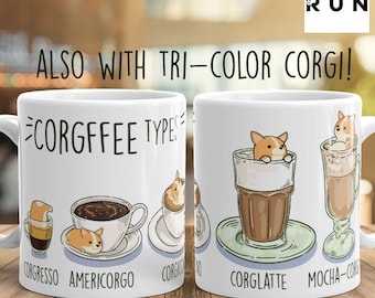 CORGI MUG: Chubby Pembroke Welsh Corgi COFFEE Art on White Glossy Ceramic Mug, Kawaii Art By Bark&Run!