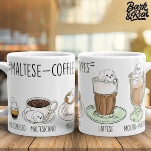MALTESE MUG: Chubby Maltese COFFEE Art on White Glossy Ceramic Mug, Kawaii Art By Bark&Run!