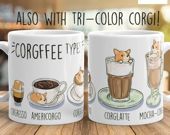 CORGI MUG: Chubby Pembroke Welsh Corgi COFFEE Art on White Glossy Ceramic Mug, Kawaii Art By Bark&Run!