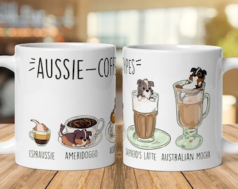 AUSTRALIAN SHEPHERD Mug: Chubby Aussie COFFEE Art on White Glossy Ceramic Mug, Kawaii Art By Bark&Run!