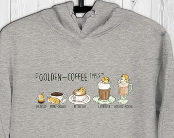 GOLDEN RETRIEVER HOODIE, Unisex. Chubby Style Art of Golden Retriever, Kawaii Coffee Art by Bark&Run!