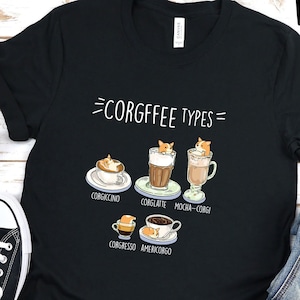 CORGI SHIRT, 100% COTTON. Unisex Chubby Style Art of Pembroke Welsh Corgi Dog, Kawaii Coffee Art. Bella+Canvas Tshirt.