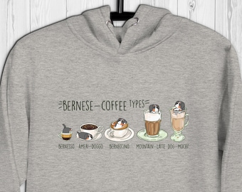 BERNESE MOUNTAIN HOODIE, Unisex. Chubby Style Art of Bernese Mountain Dog, Kawaii Coffee Art by Bark&Run!