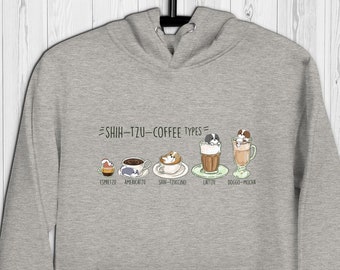 MOLETOM COM CAPUZ SHIH TZU Unissex. Arte Chubby Style de Shih Tzu, Kawaii Coffee Art por Bark&Run!