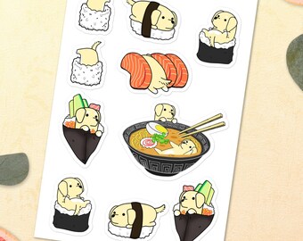 ADESIVI LABRADOR: Labrador Retriever dog Sushi Sticker Sheet, 10 decalcomanie, pacchetto di adesivi per gli amanti del laboratorio
