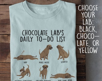 LABRADOR T-SHIRT, 100% Cotton, UNISEX Tshirt, Labrador's Daily To-do List With Funny Illustrations