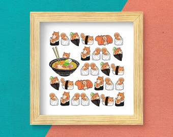 POMERANIAN POSTER: Chubby Pomeranian SUSHI Art on Museum-quality Posters, Kawaii Art by Bark&Run!