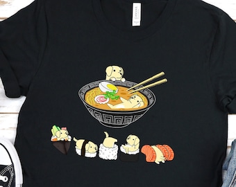 LABRADOR SHIRT, 100% COTTON, Unisex. Sushi and Ramen Chubby Style Art to Choose From Yellow, Chocolate or Black Lab. Kawaii Art by Bark&Run!