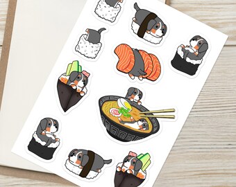 BERNESE MOUNTAIN STICKERS: Bernese Mountain dog Sushi Sticker Sheet, 10 Decals, Sticker Pack for Bernese Lovers
