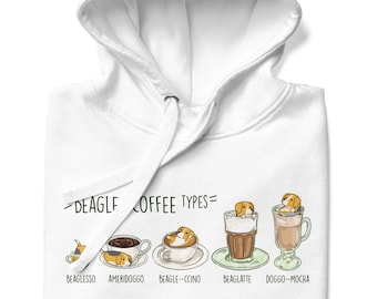 BEAGLE HOODIE 80% Cotton. UNISEX Chubby Style Art of Beagle Dog Coffee on Pullover Hooded Sweatshirt, Kawaii Art.