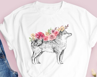 Shiba Inu Shirt, a Women's T-Shirt, Floral Sketched Shiba Inu Art